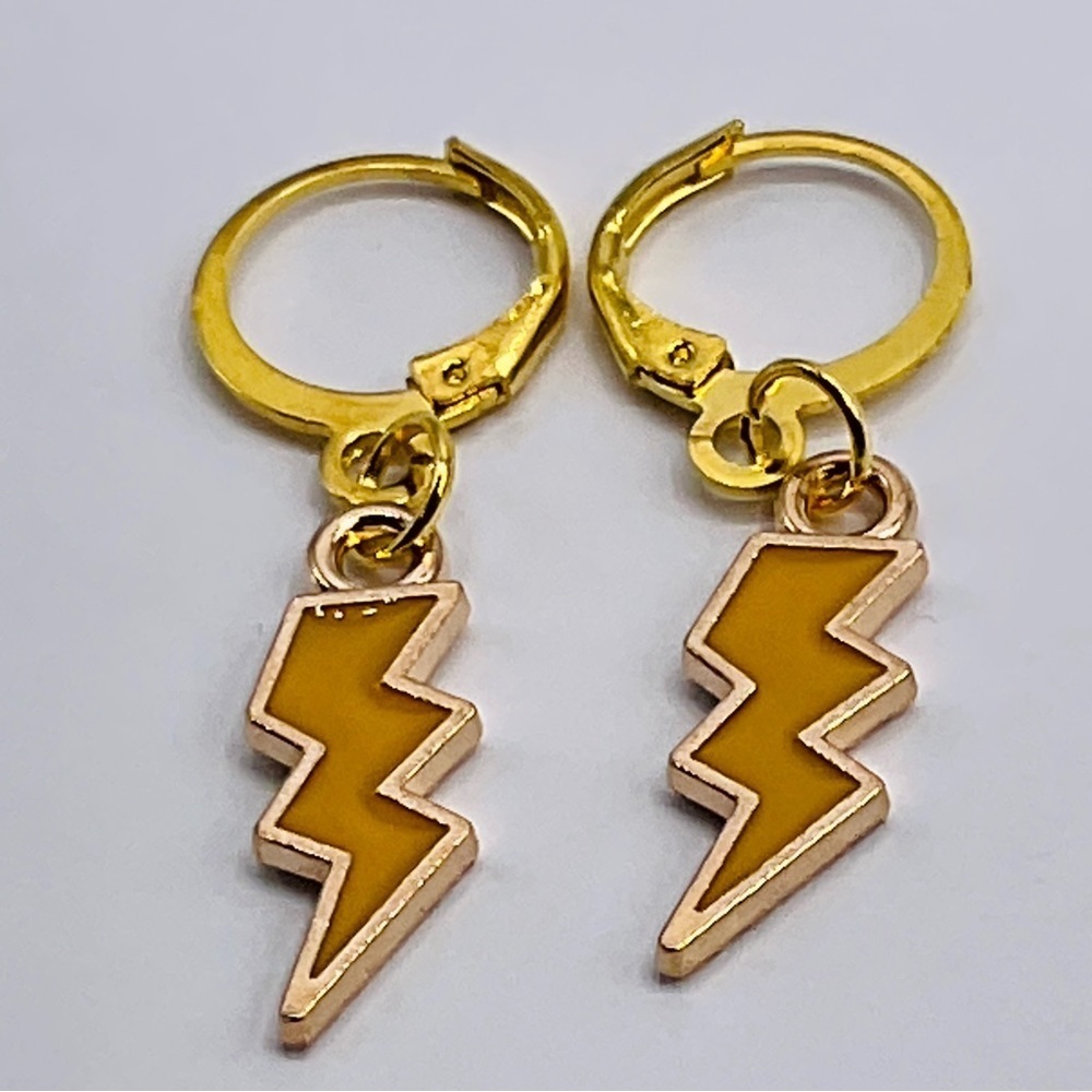 Lightning Bolt Earrings Hoop Huggie 18k Yellow Gold Plated Gift Comic Jewelry